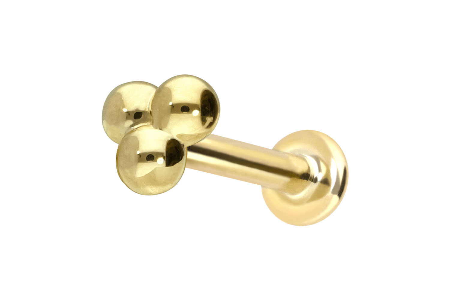 14 Karat Gold Labret Piercing mit Innengewinde 3 KUGELN